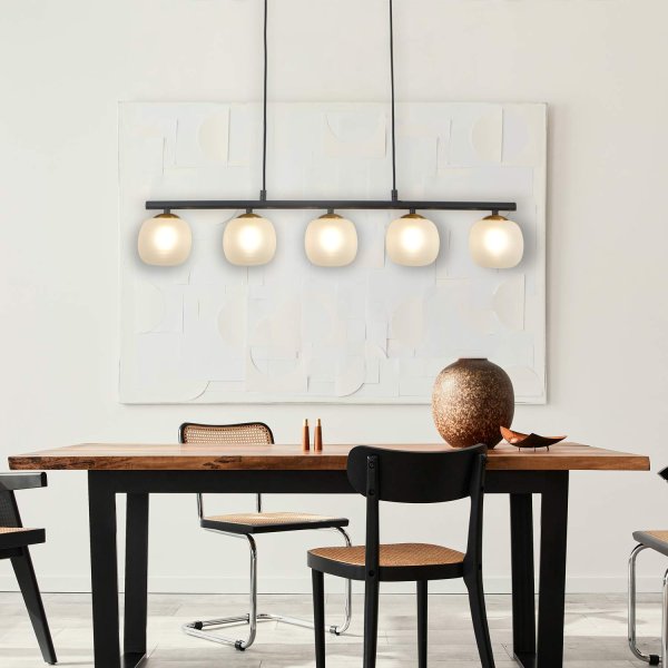 Plafonnier OKO 5 lumières blanc opal et noir, plafonnier en verre bicolore 2